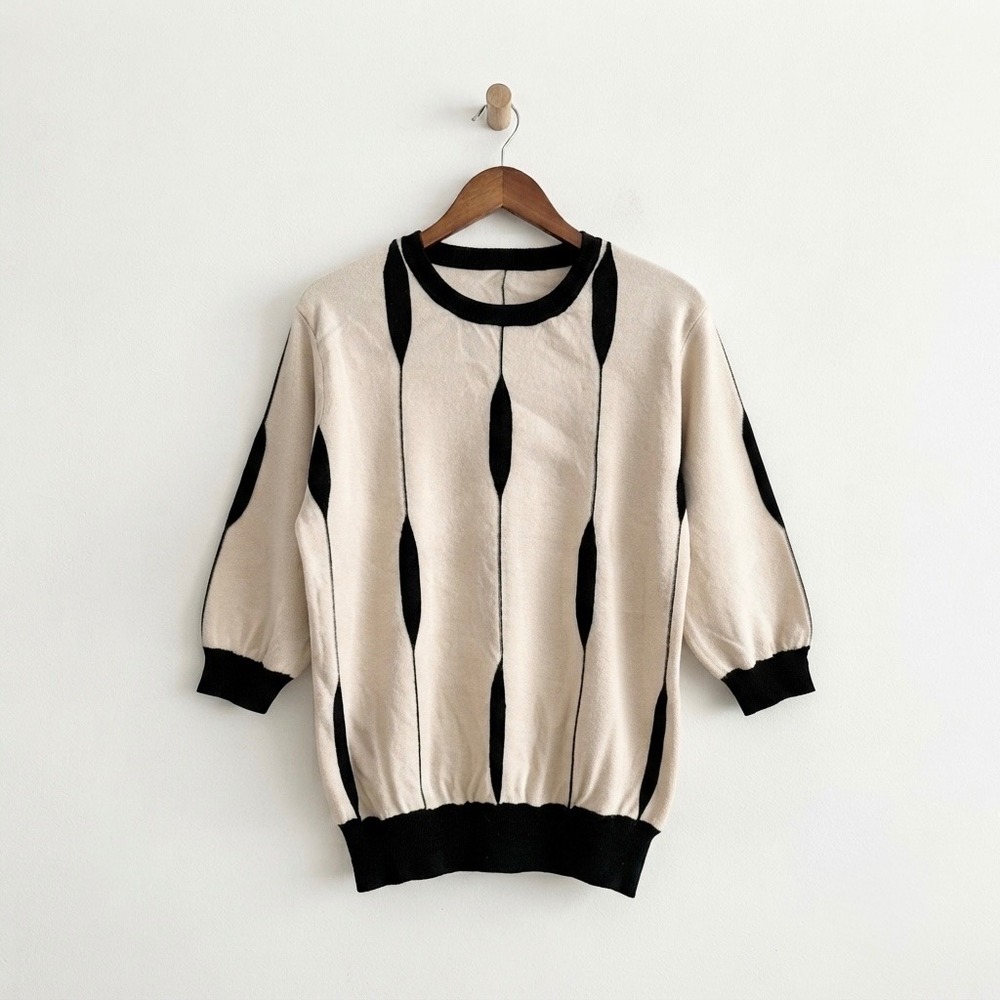 Duke‎ Esther Avant-Garde Abstract Geode Stripe Knit Sweater Neutral Medium Ivory